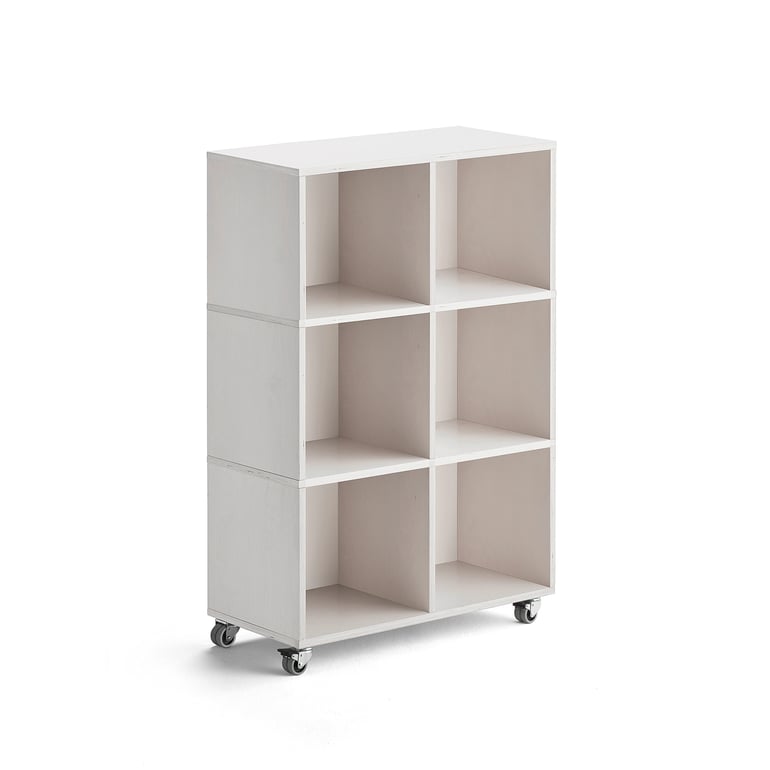 Levně Regál RICO, 1245x800x375 mm, 6 přihrádek, kolečka, bílá pigmentovaná