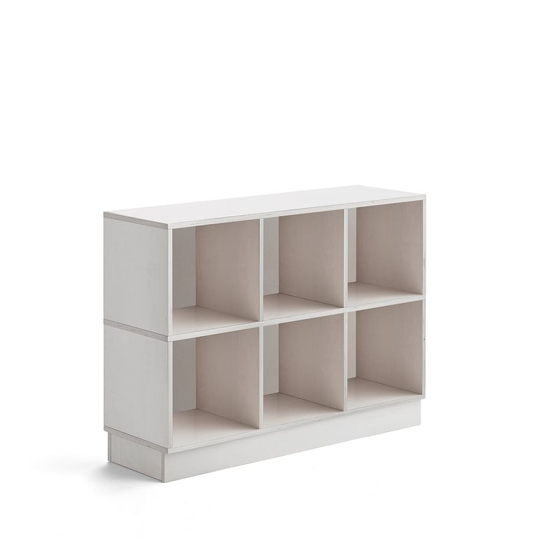 Drevená úložná skriňa RICO, so soklom, 6 priehradiek, Š 1200 mm, biela