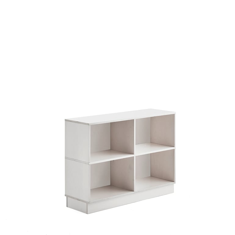 Levně Regál RICO, 865x1200x375 mm, 4 přihrádky, sokl, bílá pigmentovaná