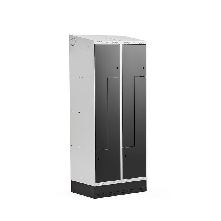 Levně Šatní skříňka CLASSIC Z, šikmá střecha, se soklem, 2 sekce, 4 dveře, 2050x800x550 mm, černé dveře