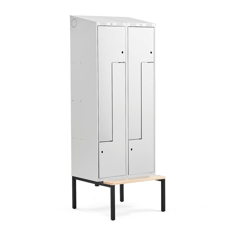 Levně Šatní skříňka CLASSIC Z, šikmá střecha, s lavicí, 2 sekce, 4 dveře, 2290x800x550 mm, šedé dveře