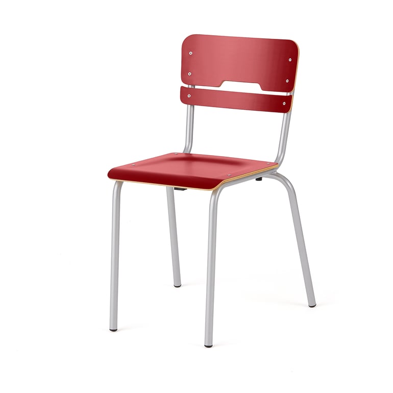 Stol SCIENTIA, H460 B360 D360 mm, sølv/rød | AJ Produkter