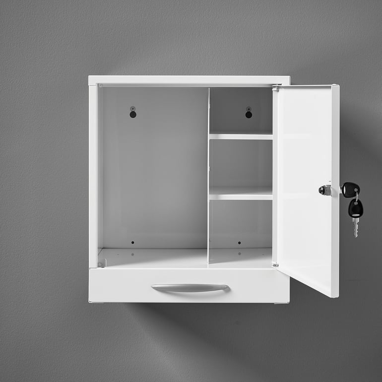 Fotografie produktu: Lékárnička CURE, s dvířky a zásuvkou, zámek na klíč, 455x400x300 mm
