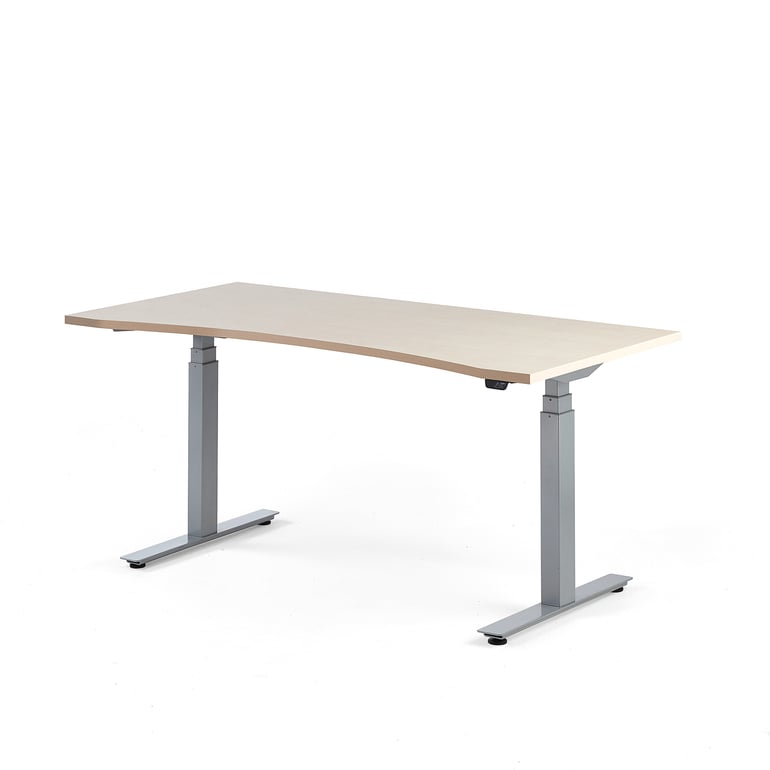 Standing desk MODULUS, wave, 1600x800 mm, silver frame, birch | AJ ...