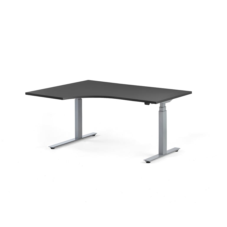 Standing desk MODULUS, ergonomic, 1600x1200 mm, silver frame, black ...