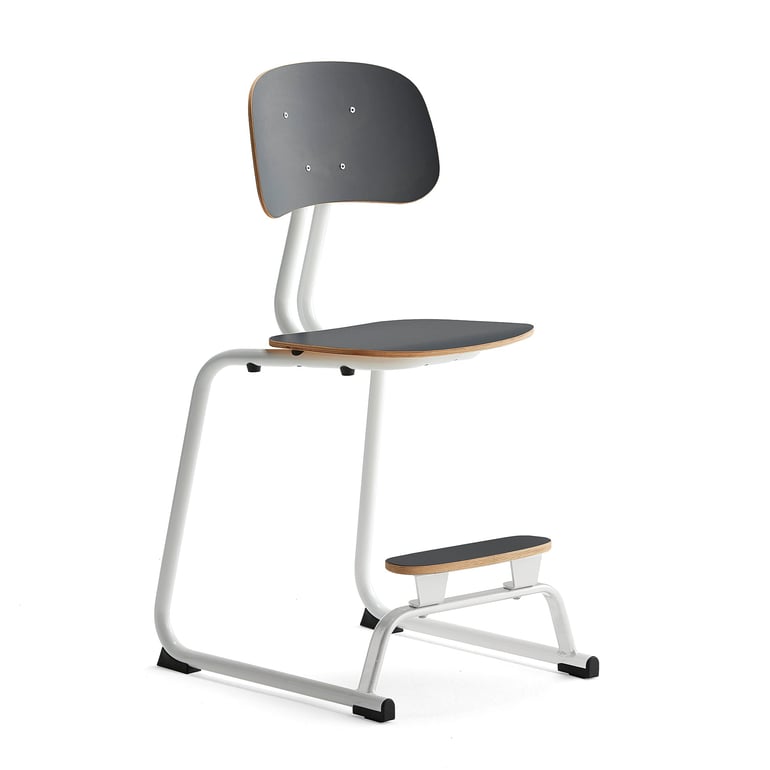 Školská stolička YNGVE, podnož s klzákmi, biela, antracit, V 520 mm