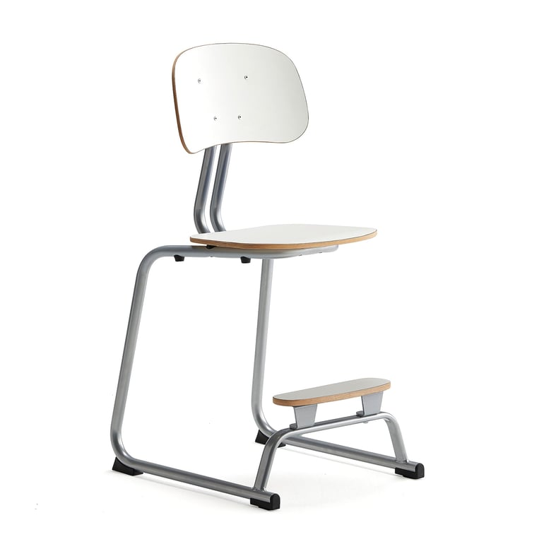 Školská stolička YNGVE, podnož s klzákmi, strieborná, biela, V 520 mm