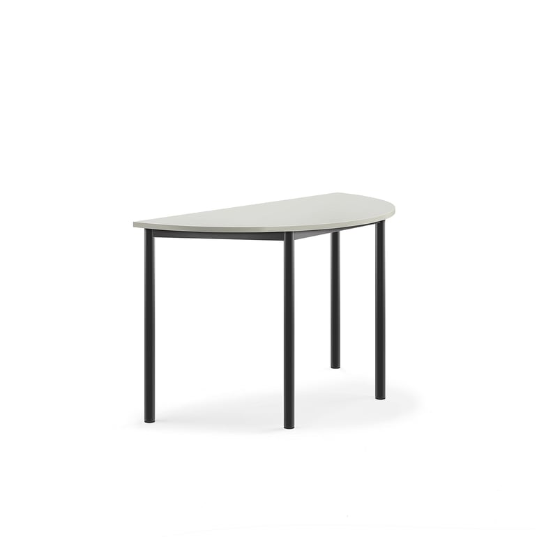 Levně Stůl SONITUS, půlkruh, 1200x600x720 mm, antracitově šedé nohy, HPL deska tlumící hluk, šedá