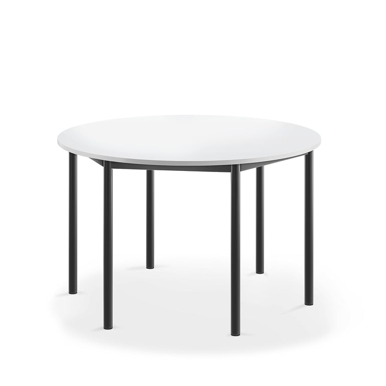 Levně Stůl SONITUS, Ø1200x720 mm, antracitově šedé nohy, HPL deska tlumící hluk, bílá