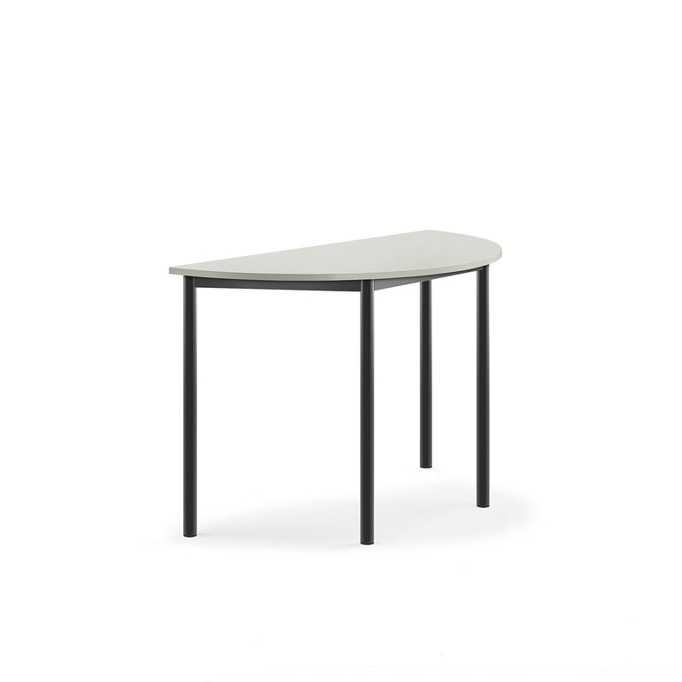 Levně Stůl SONITUS, půlkruh, 1200x600x760 mm, antracitově šedé nohy, HPL deska tlumící hluk, šedá