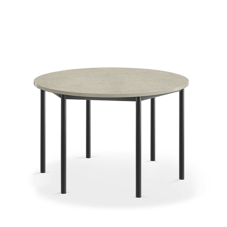 Levně Stůl SONITUS, Ø1200x720 mm, antracitově šedé nohy, deska s linoleem, šedá