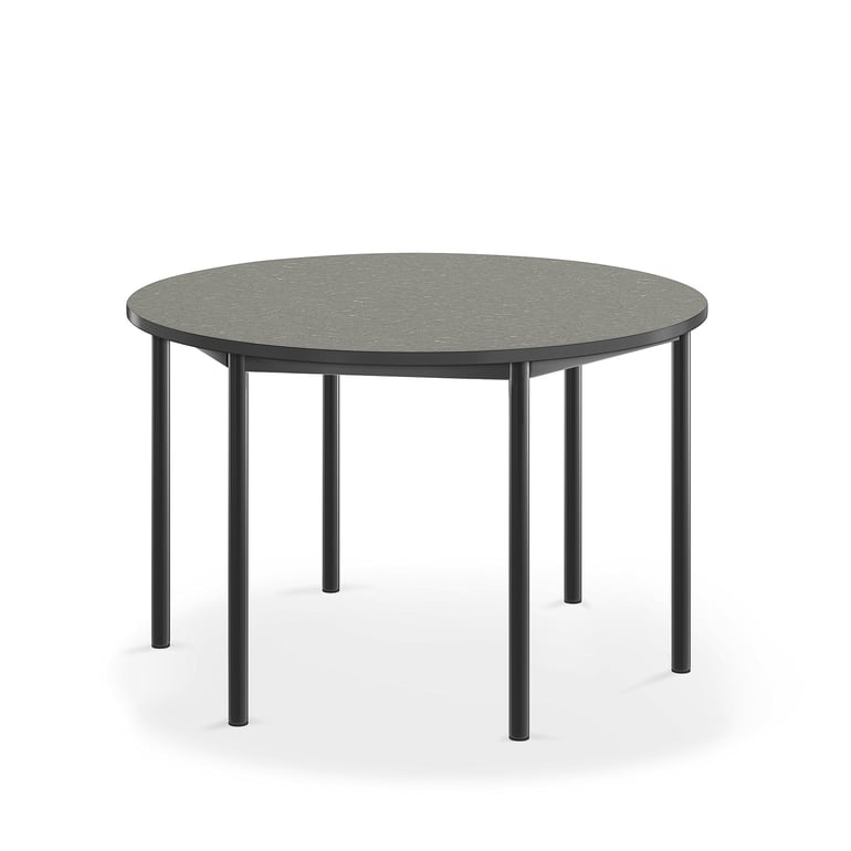 Levně Stůl SONITUS, Ø1200x720 mm, antracitově šedé nohy, deska s linoleem, tmavě šedá