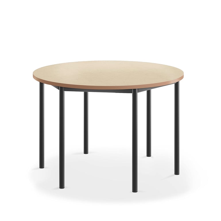 Levně Stůl SONITUS, Ø1200x760 mm, antracitově šedé nohy, deska s linoleem, béžová