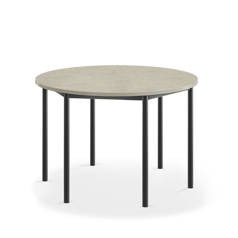 Levně Stůl SONITUS, Ø1200x760 mm, antracitově šedé nohy, deska s linoleem, šedá