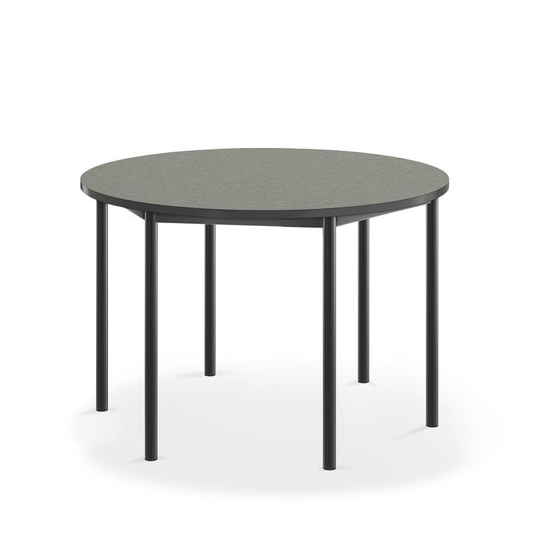 Levně Stůl SONITUS, Ø1200x760 mm, antracitově šedé nohy, deska s linoleem, tmavě šedá