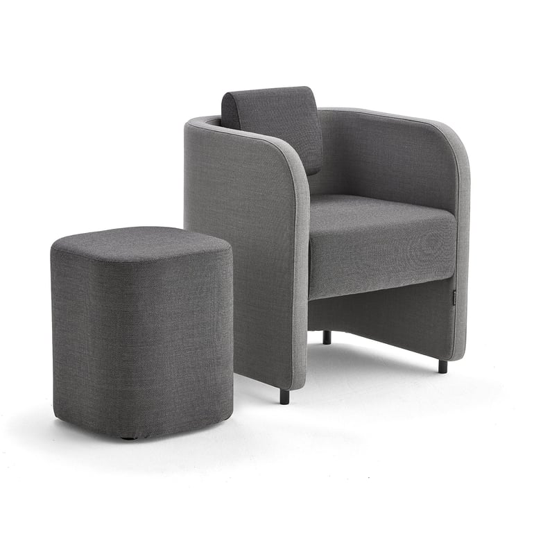 Levně Nábytková sestava COMFY, křeslo a taburet, vlněný potah, světle šedá/tmavě šedá