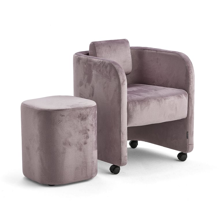 Levně Nábytková sestava COMFY, křeslo a taburet, s kolečky, samet, světle fialová