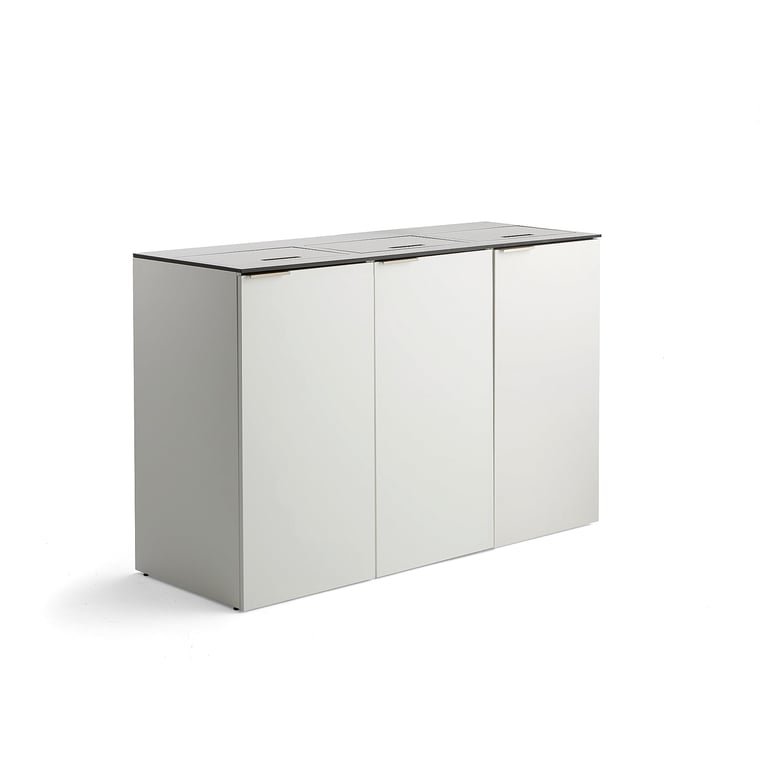 Levně Skříňka na tříděný odpad CELSIUS, 3 sekce, bílá, 1x 120l nádoba + 1x 90l nádoba + 4x 21l nádoba + 4x