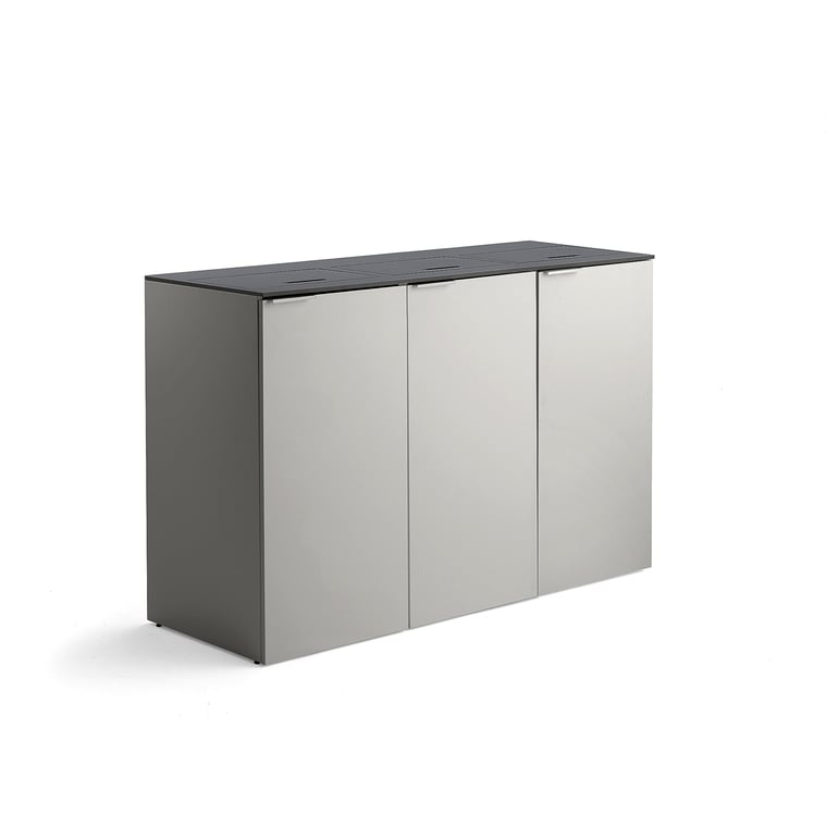 Koše na triedenie odpadu CELSIUS, 3 sekcie, šedý, 120L+90L kôš & 3x21L+3x10L box