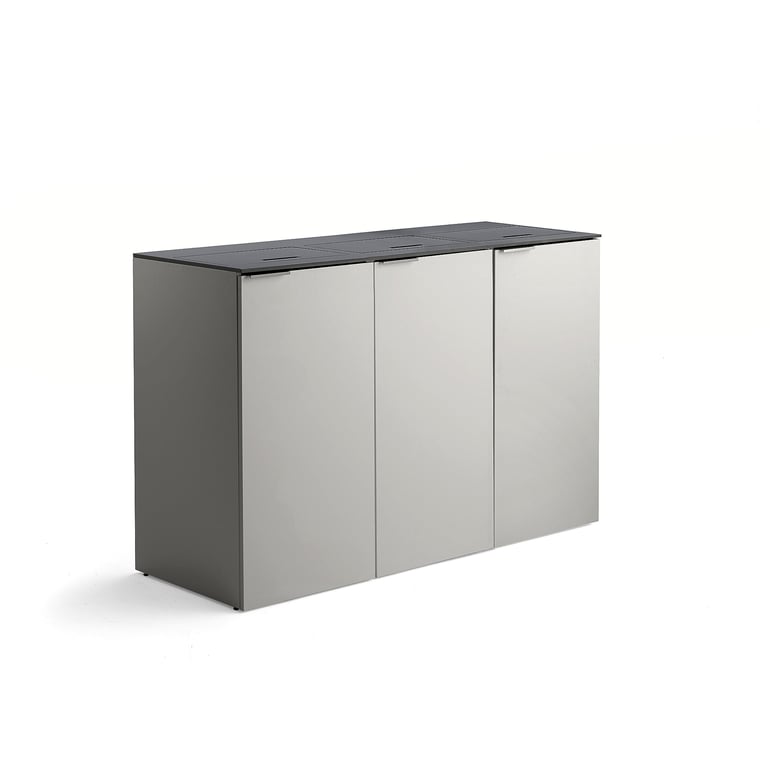 Koše na triedenie odpadu CELSIUS, 3 sekcie, šedý, 3 x 120 L kôš