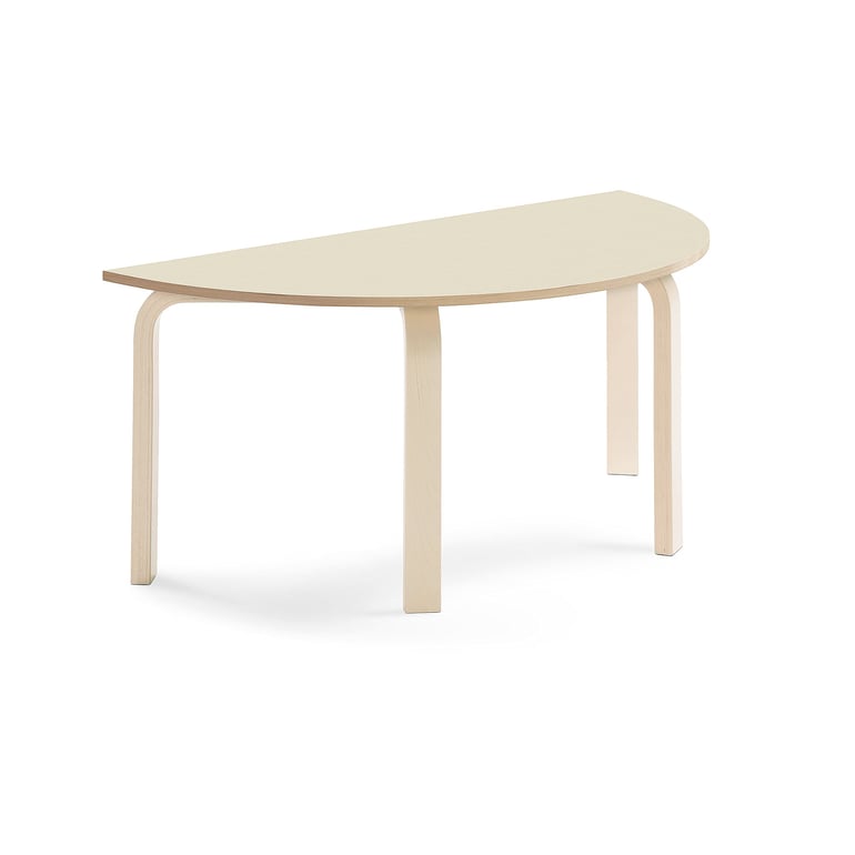 Stôl ELTON, polkruh, 1200x600x530 mm, laminát - breza, breza