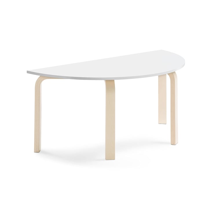 Stôl ELTON, polkruh, 1200x600x530 mm, laminát - biela, breza