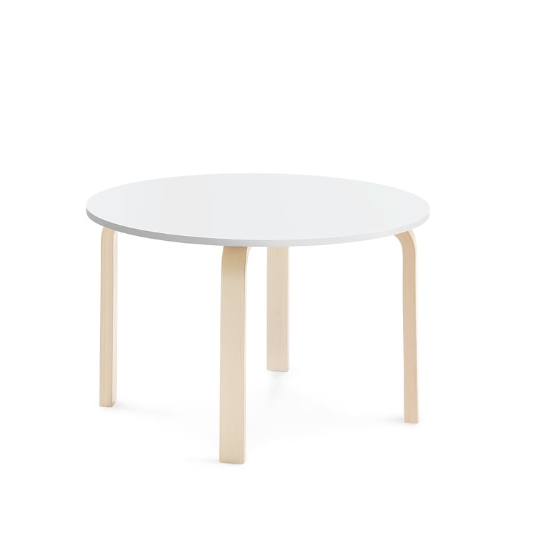 Levně Stůl ELTON, Ø 900x530 mm, bříza, akustická HPL deska, bílá