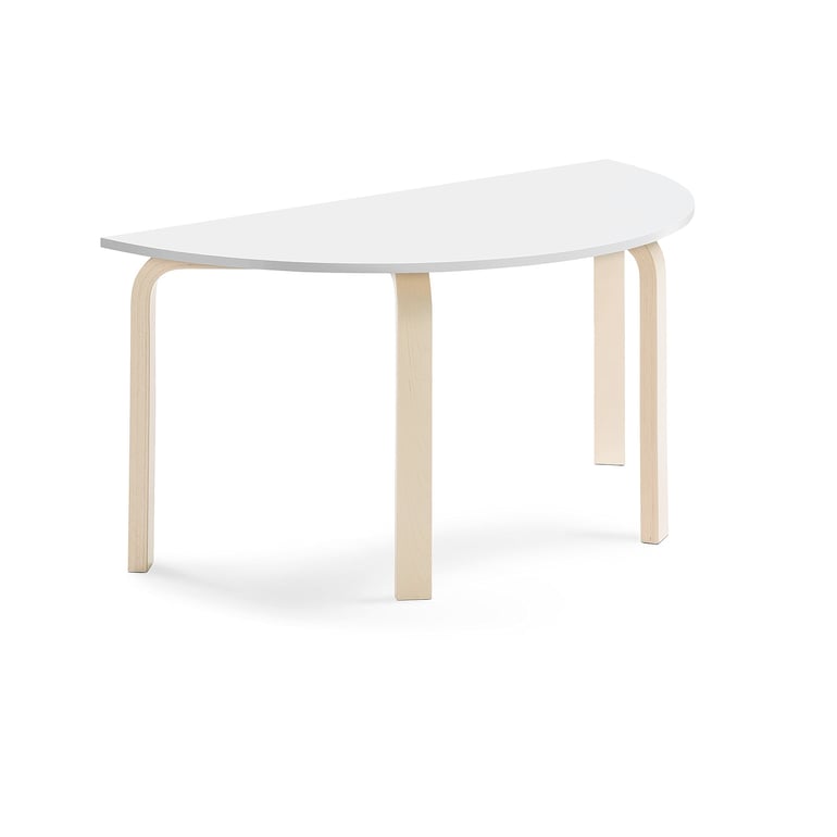 Levně Stůl ELTON, půlkruh, 1200x600x590 mm, bříza, akustická HPL deska, bílá