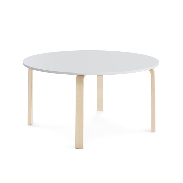 Levně Stůl ELTON, Ø 1200x590 mm, bříza, akustická HPL deska, bílá