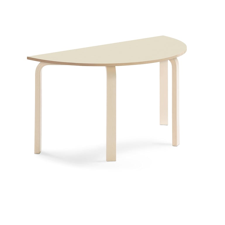 Stôl ELTON, polkruh, 1200x600x640 mm, laminát - breza, breza