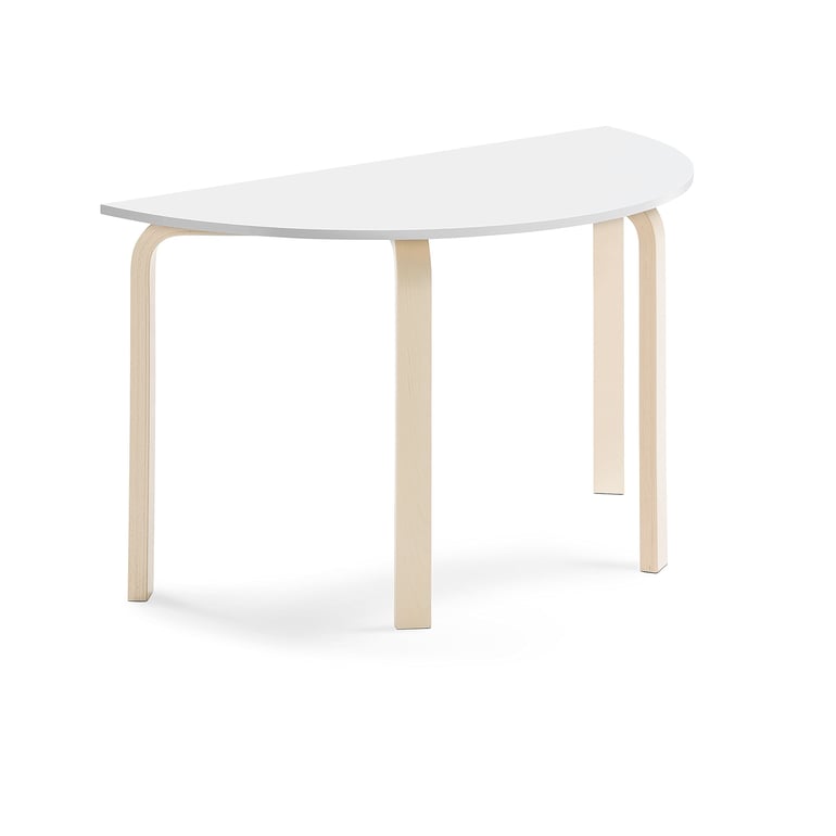 Levně Stůl ELTON, půlkruh, 1200x600x710 mm, bříza, akustická HPL deska, bílá