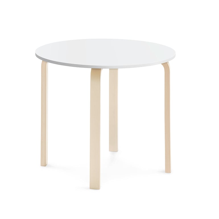 Levně Stůl ELTON, Ø 900x710 mm, bříza, akustická HPL deska, bílá