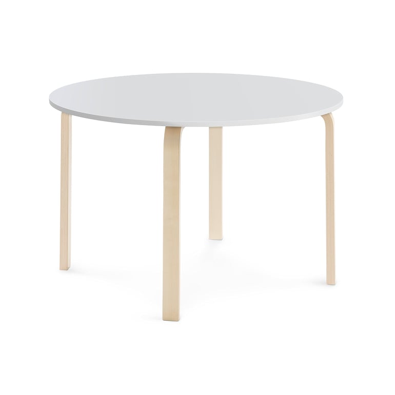 Levně Stůl ELTON, Ø 1200x710 mm, bříza, akustická HPL deska, bílá