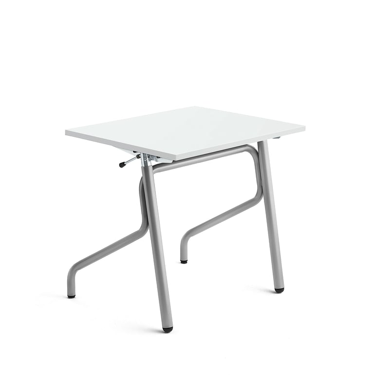 Nastaviteľná školská lavica ADJUST, 700x600 mm, HPL - biela, strieborná