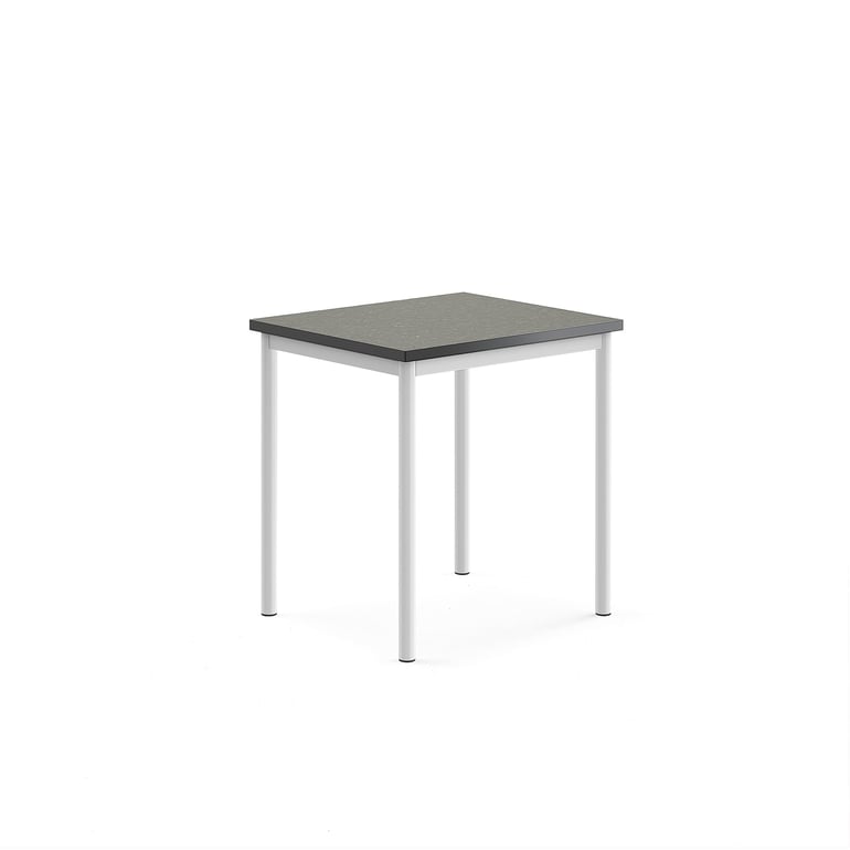 Levně Stůl SONITUS, 700x600x720 mm, bílé nohy, deska s linoleem, tmavě šedá