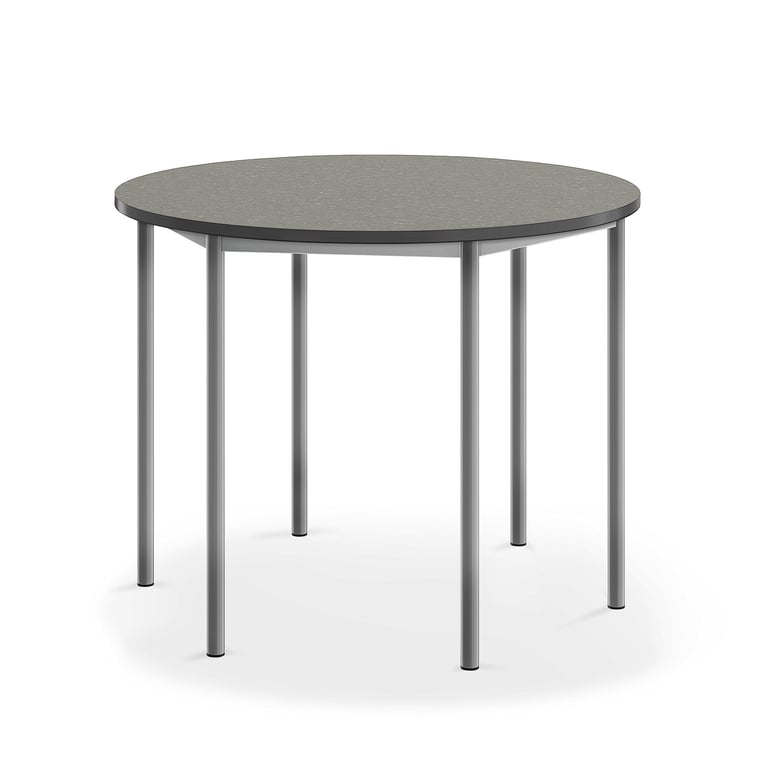 Levně Stůl SONITUS, Ø1200x900 mm, stříbrné nohy, deska s linoleem, tmavě šedá
