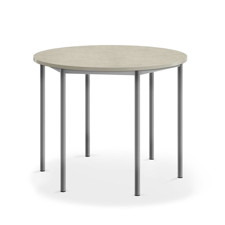 Levně Stůl SONITUS, Ø1200x900 mm, stříbrné nohy, deska s linoleem, šedá
