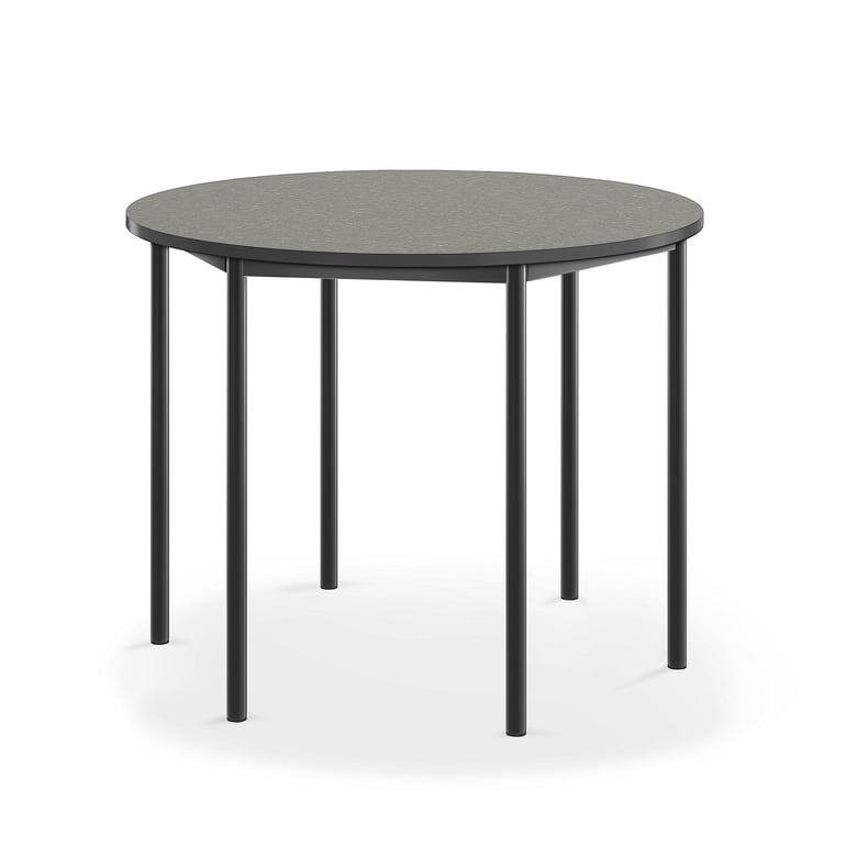 Levně Stůl SONITUS, Ø1200x900 mm, antracitově šedé nohy, deska s linoleem, tmavě šedá