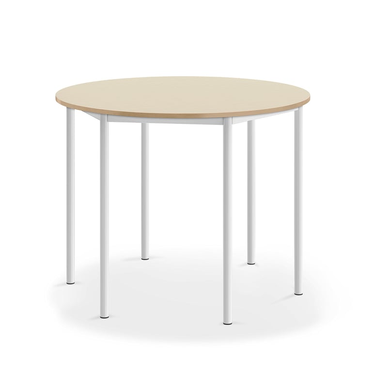 Levně Stůl BORÅS, Ø1200x900 mm, bílé nohy, HPL deska, bříza