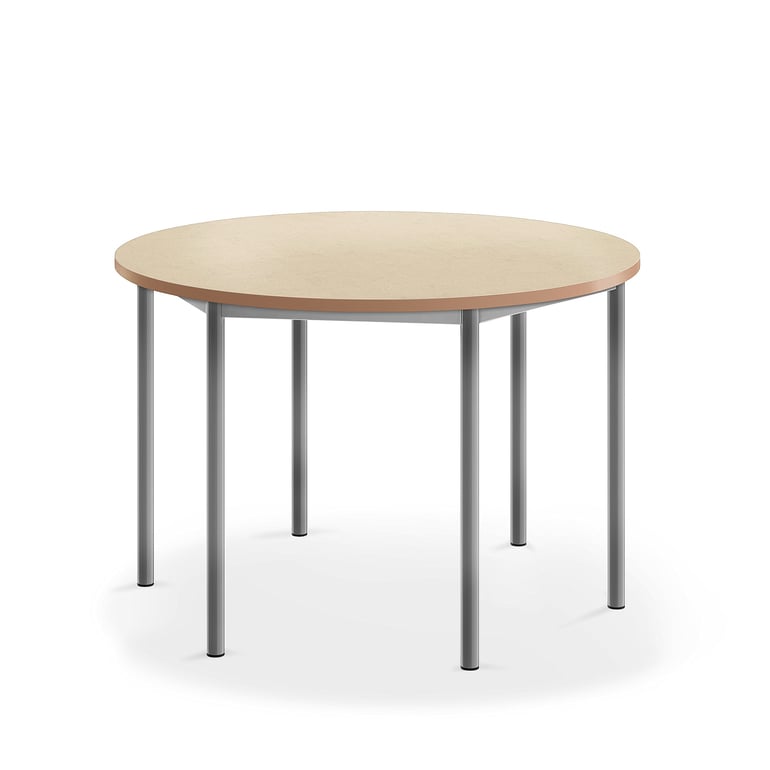 Levně Stůl SONITUS, Ø1200x760 mm, stříbrné nohy, deska s linoleem, béžová