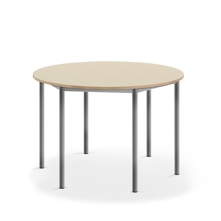 Levně Stůl SONITUS, Ø1200x760 mm, stříbrné nohy, HPL deska tlumící hluk, bříza