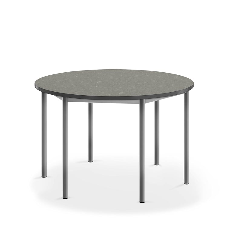 Levně Stůl SONITUS, Ø1200x720 mm, stříbrné nohy, deska s linoleem, tmavě šedá