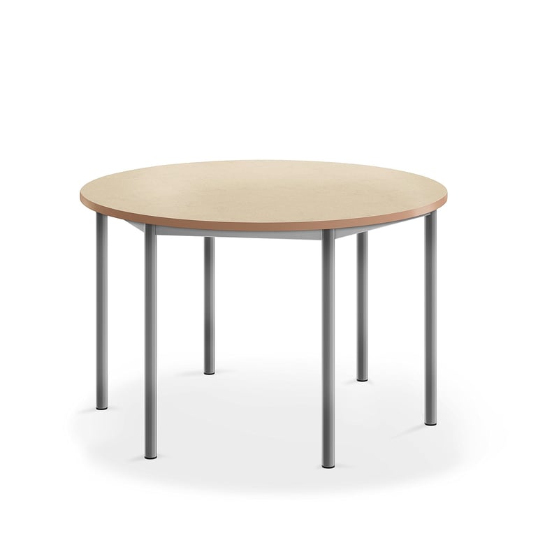 Levně Stůl SONITUS, Ø1200x720 mm, stříbrné nohy, deska s linoleem, béžová