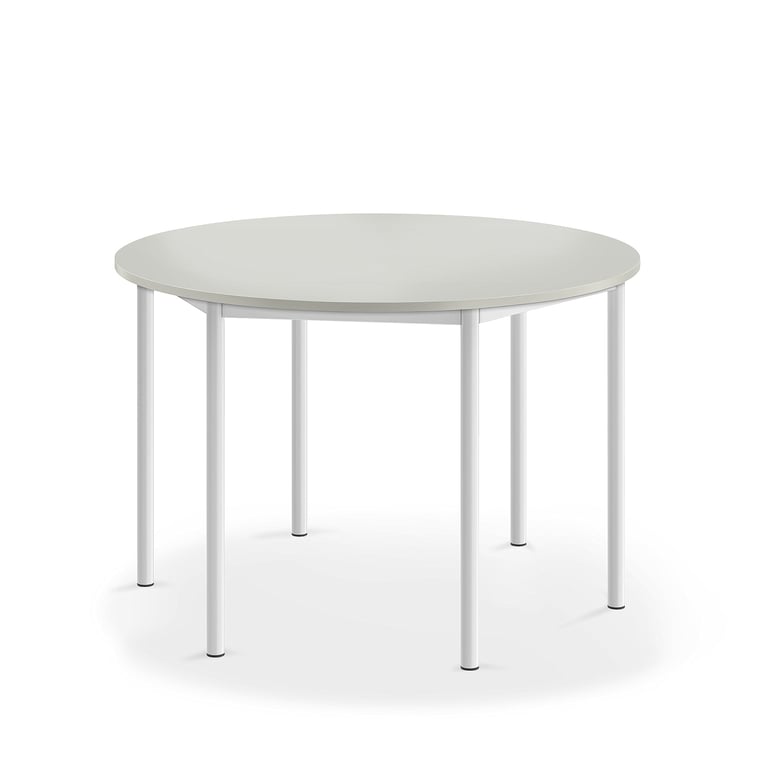 Levně Stůl SONITUS, Ø1200x760 mm, bílé nohy, HPL deska tlumící hluk, šedá