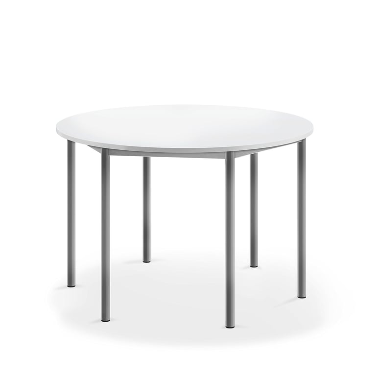 Levně Stůl BORÅS, Ø1200x760 mm, stříbrné nohy, HPL deska, bílá
