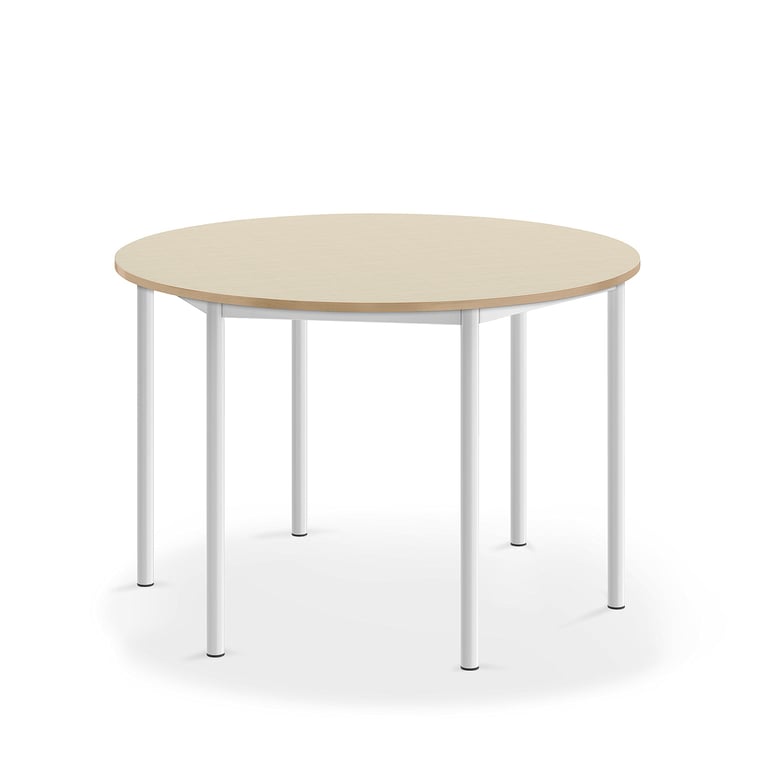 Levně Stůl BORÅS, Ø1200x760 mm, bílé nohy, HPL deska, bříza