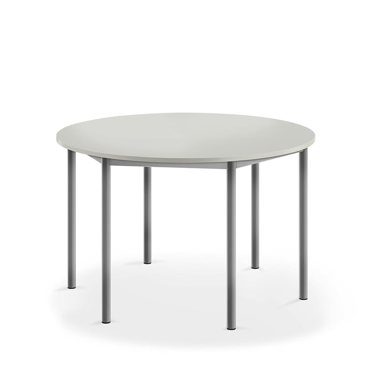 Levně Stůl SONITUS, Ø1200x720 mm, stříbrné nohy, HPL deska tlumící hluk, šedá