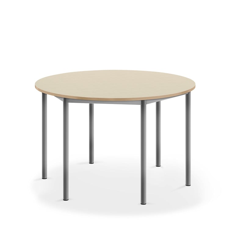 Levně Stůl SONITUS, Ø1200x720 mm, stříbrné nohy, HPL deska tlumící hluk, bříza