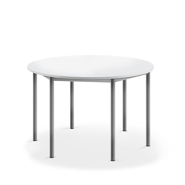 Levně Stůl SONITUS, Ø1200x720 mm, stříbrné nohy, HPL deska tlumící hluk, bílá