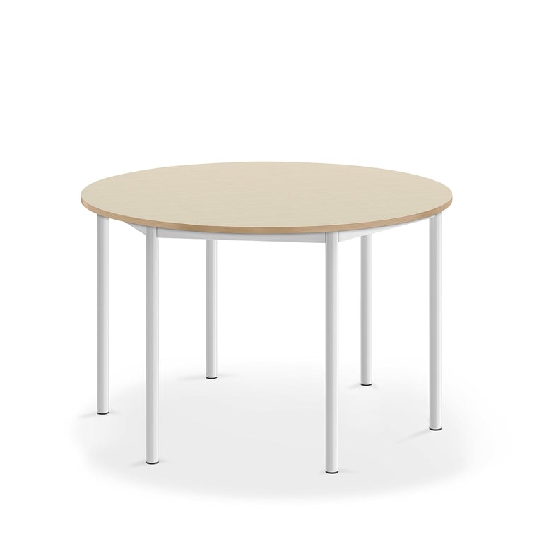 Levně Stůl BORÅS, Ø1200x720 mm, bílé nohy, HPL deska, bříza